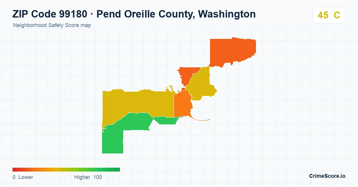 ZIP Code 99180 in Pend Oreille County, Washington neighborhood Safety Score map