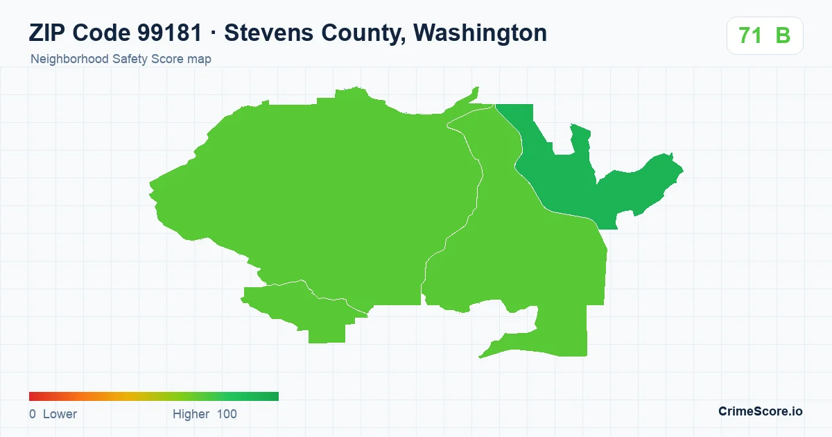 ZIP Code 99181 in Stevens County, Washington neighborhood Safety Score map