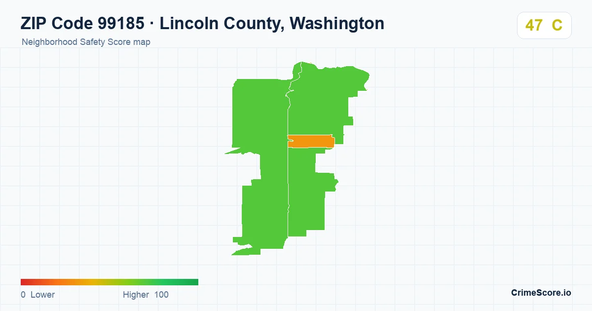 ZIP Code 99185 in Lincoln County, Washington neighborhood Safety Score map