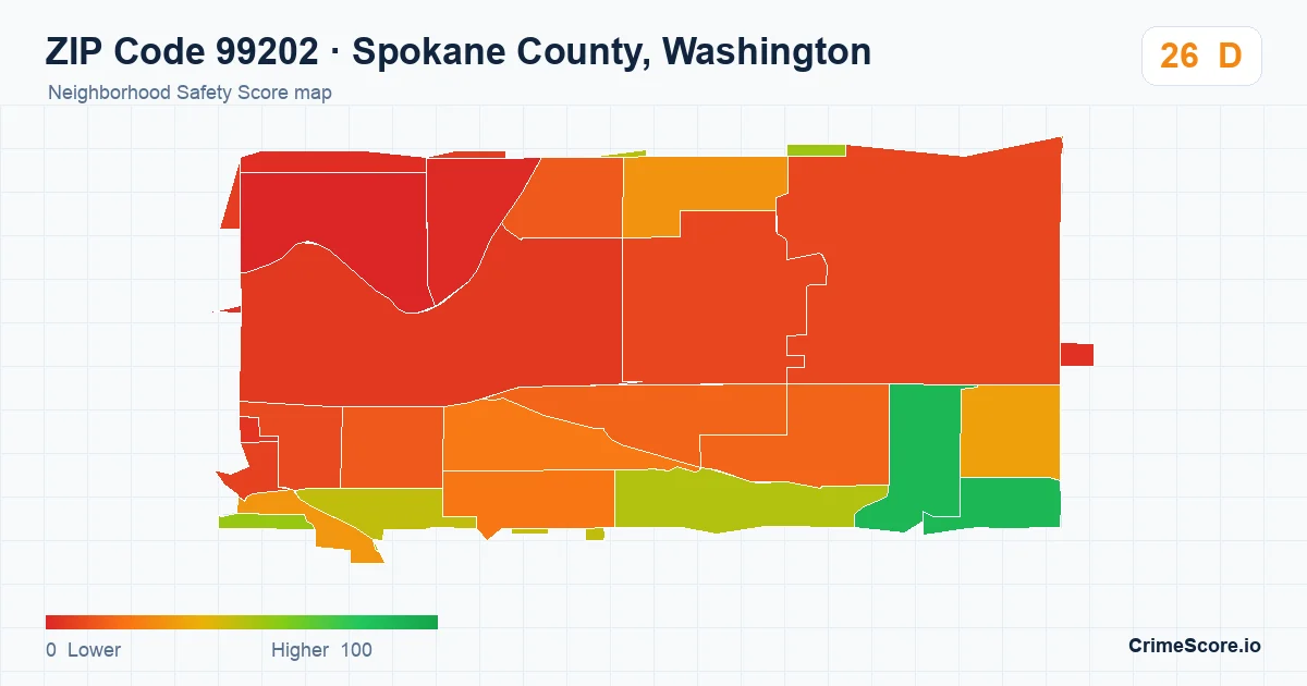 ZIP Code 99202 in Spokane County, Washington neighborhood Safety Score map
