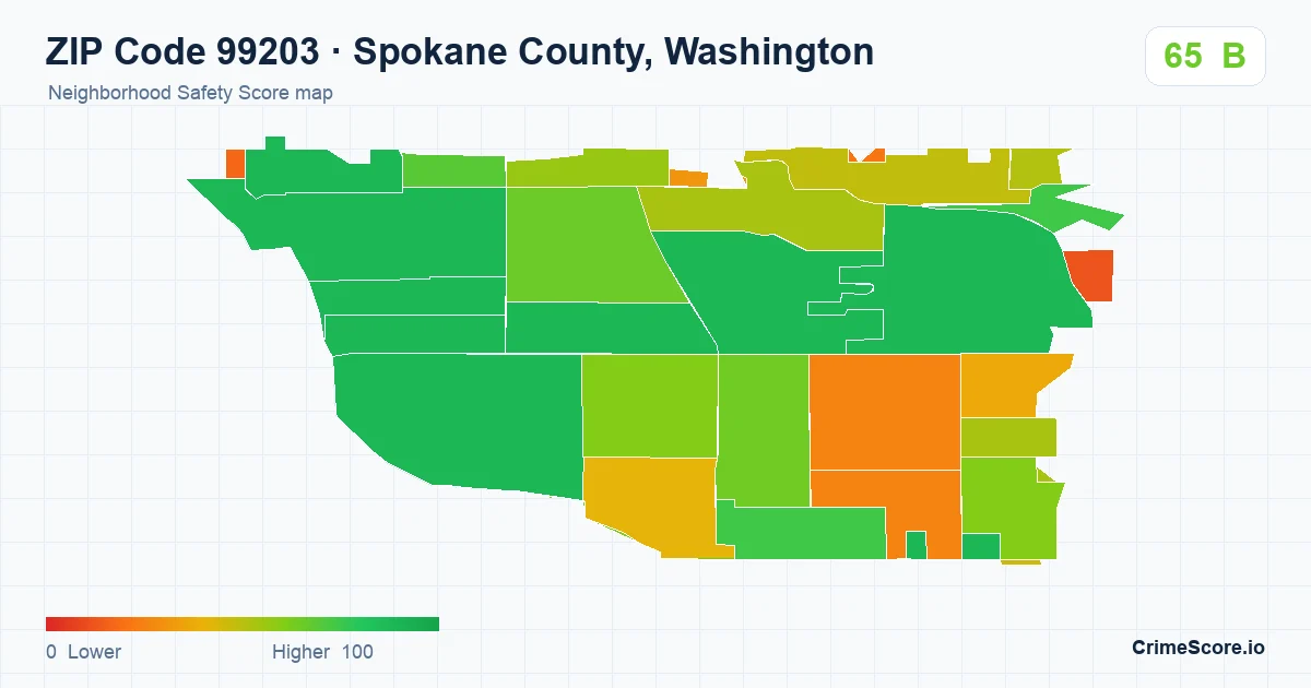 ZIP Code 99203 in Spokane County, Washington neighborhood Safety Score map