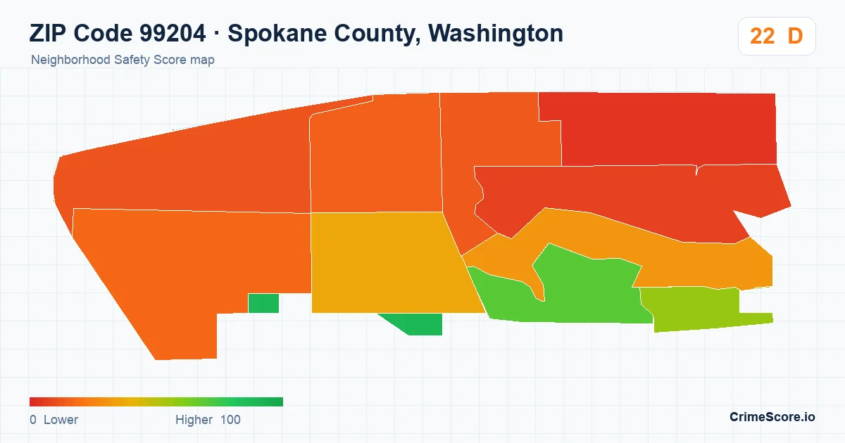ZIP Code 99204 in Spokane County, Washington neighborhood Safety Score map