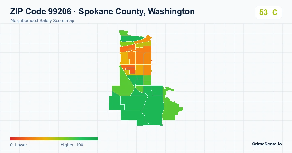 ZIP Code 99206 in Spokane County, Washington neighborhood Safety Score map
