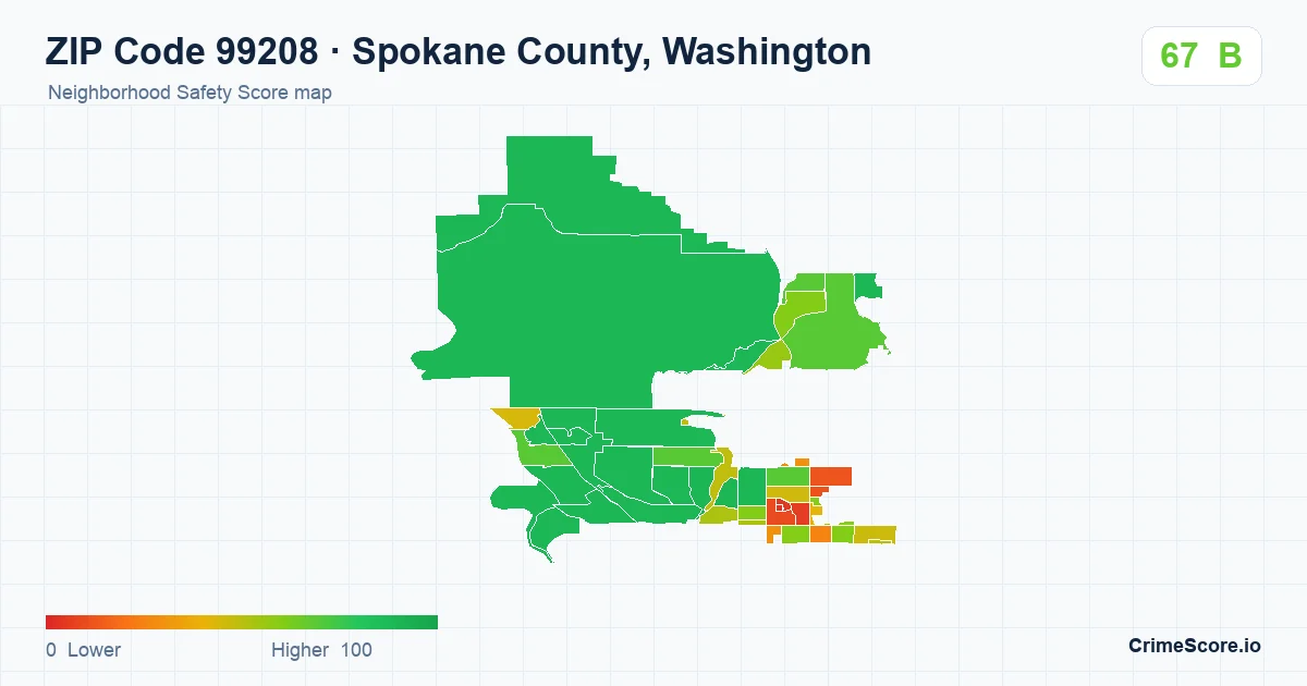 ZIP Code 99208 in Spokane County, Washington neighborhood Safety Score map