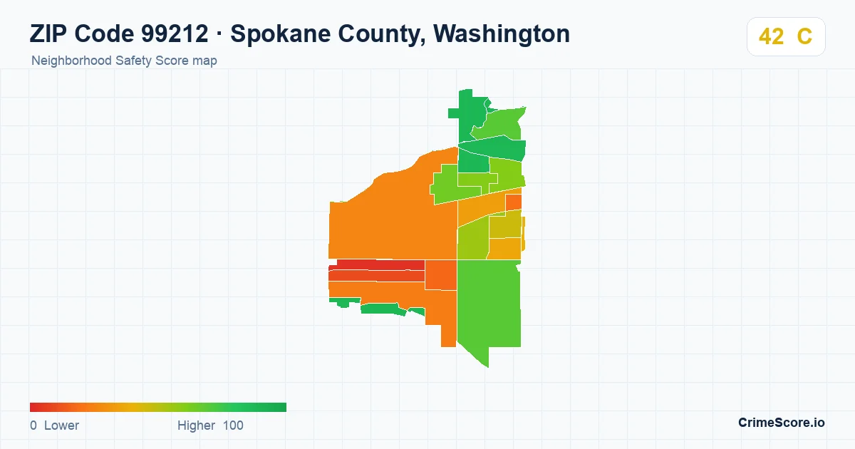 ZIP Code 99212 in Spokane County, Washington neighborhood Safety Score map