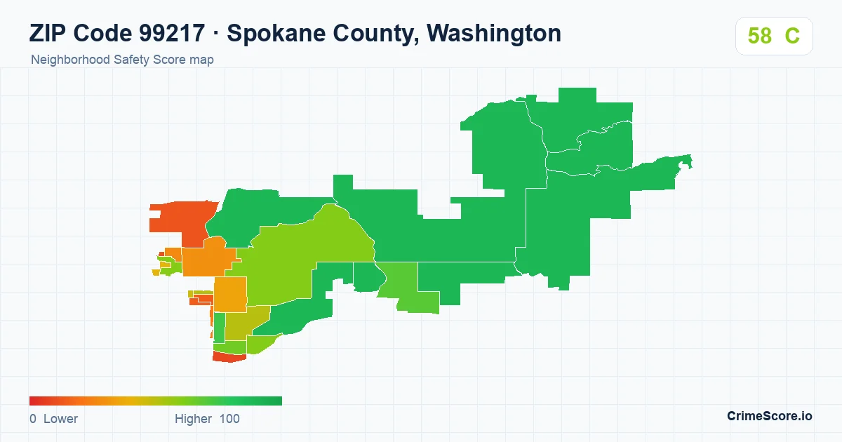 ZIP Code 99217 in Spokane County, Washington neighborhood Safety Score map