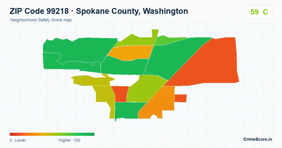 ZIP Code 99218 in Spokane County, Washington neighborhood Safety Score map