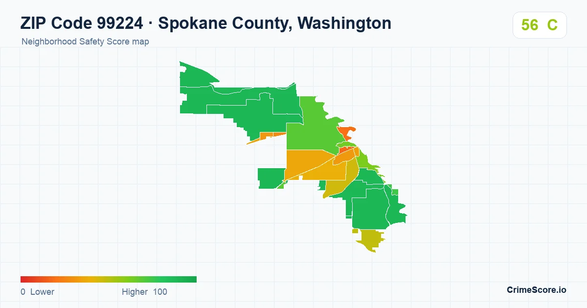 ZIP Code 99224 in Spokane County, Washington neighborhood Safety Score map