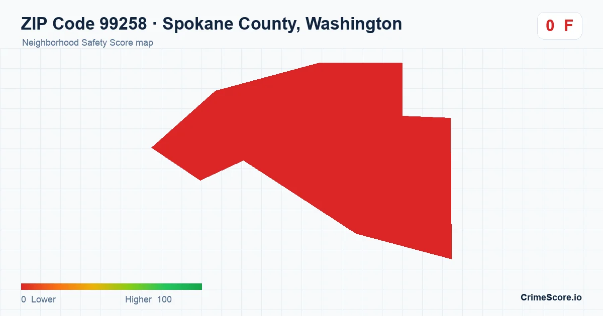 ZIP Code 99258 in Spokane County, Washington neighborhood Safety Score map
