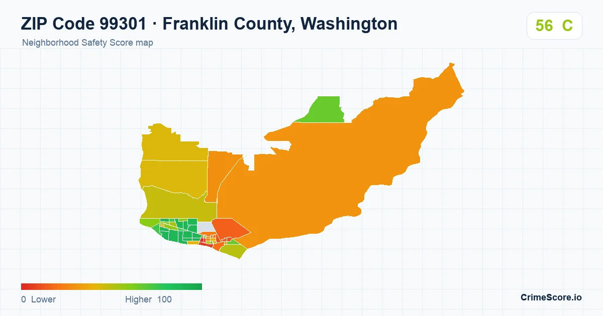 ZIP Code 99301 in Franklin County, Washington neighborhood Safety Score map