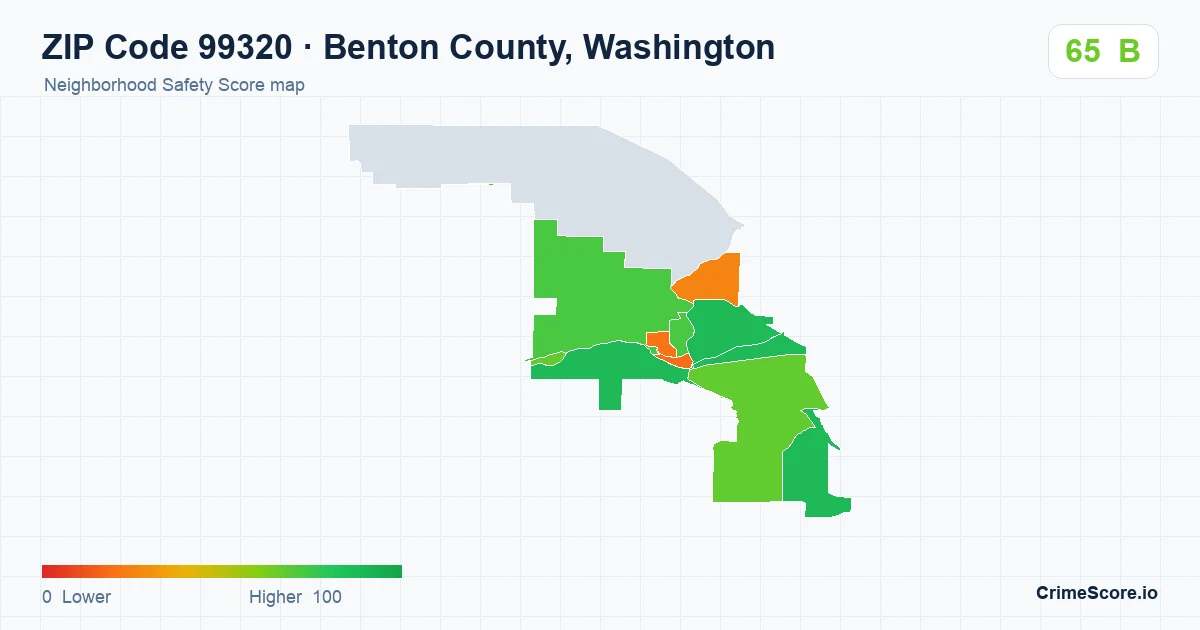 ZIP Code 99320 in Benton County, Washington neighborhood Safety Score map