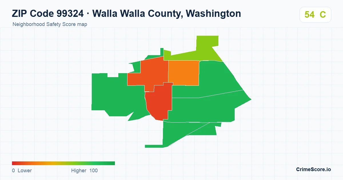 ZIP Code 99324 in Walla Walla County, Washington neighborhood Safety Score map