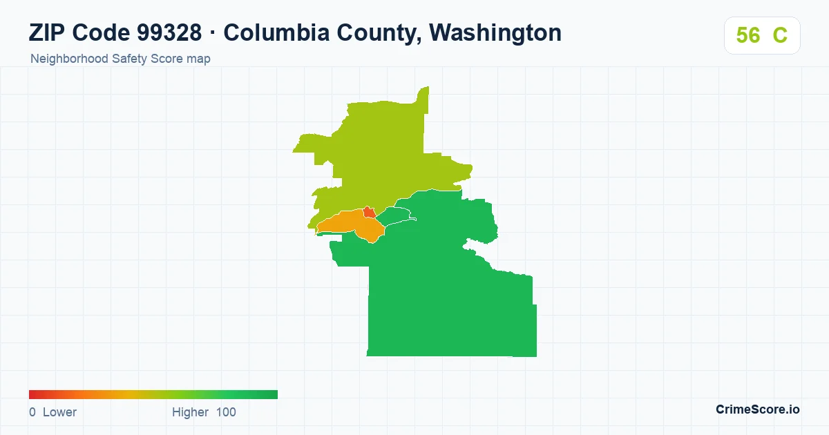 ZIP Code 99328 in Columbia County, Washington neighborhood Safety Score map