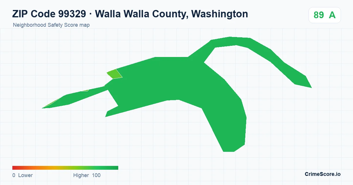 ZIP Code 99329 in Walla Walla County, Washington neighborhood Safety Score map