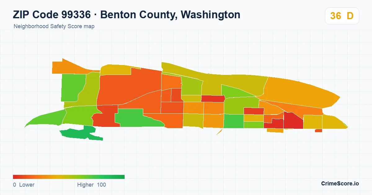 ZIP Code 99336 in Benton County, Washington neighborhood Safety Score map