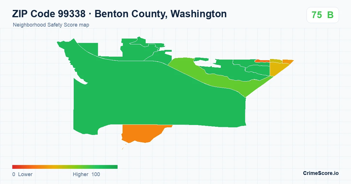 ZIP Code 99338 in Benton County, Washington neighborhood Safety Score map