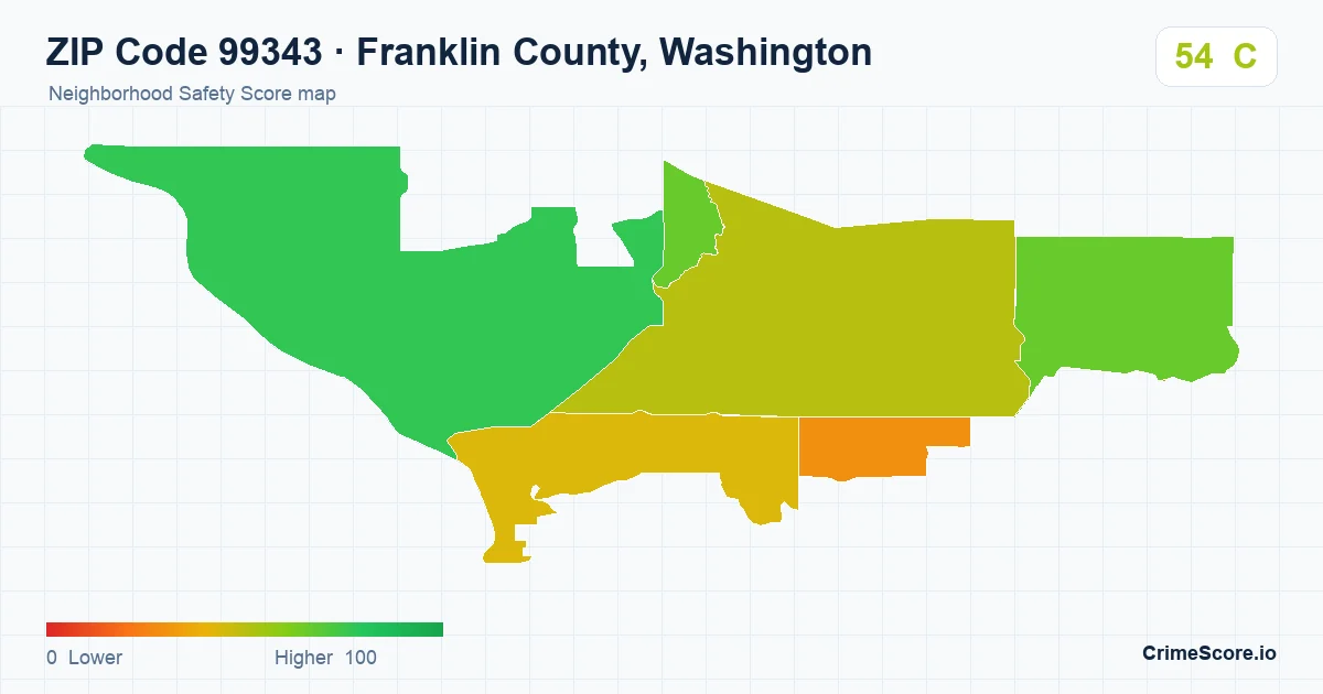 ZIP Code 99343 in Franklin County, Washington neighborhood Safety Score map