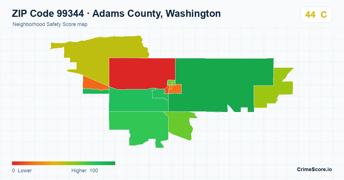 ZIP Code 99344 in Adams County, Washington neighborhood Safety Score map