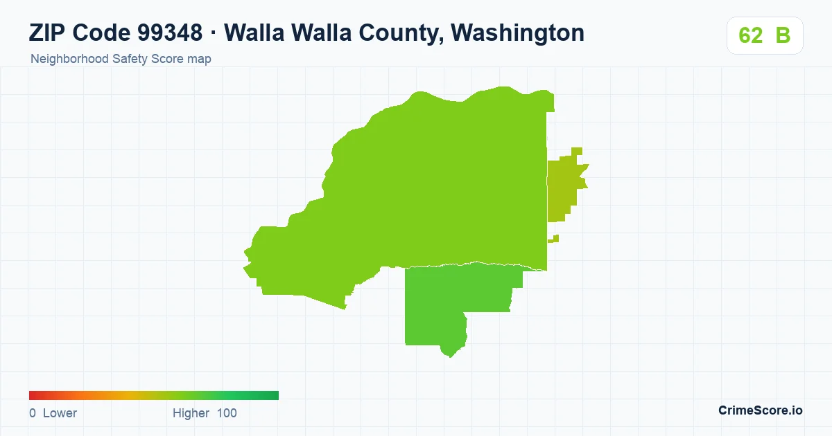 ZIP Code 99348 in Walla Walla County, Washington neighborhood Safety Score map