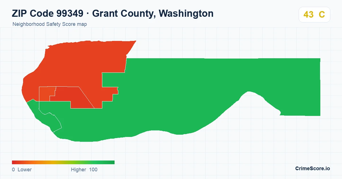 ZIP Code 99349 in Grant County, Washington neighborhood Safety Score map
