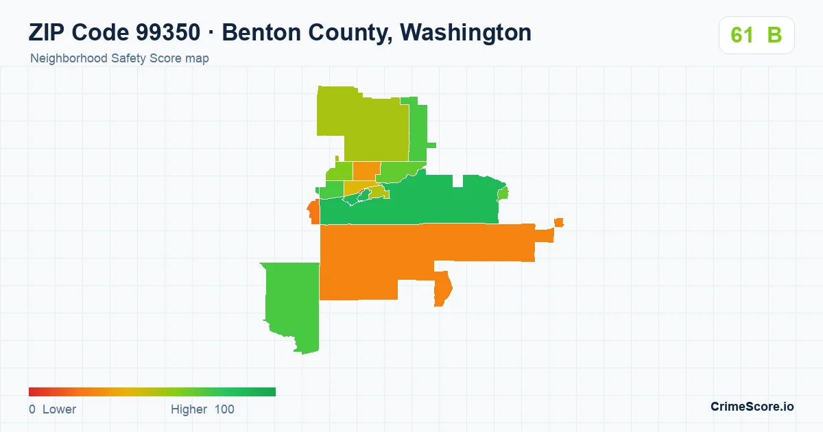 ZIP Code 99350 in Benton County, Washington neighborhood Safety Score map