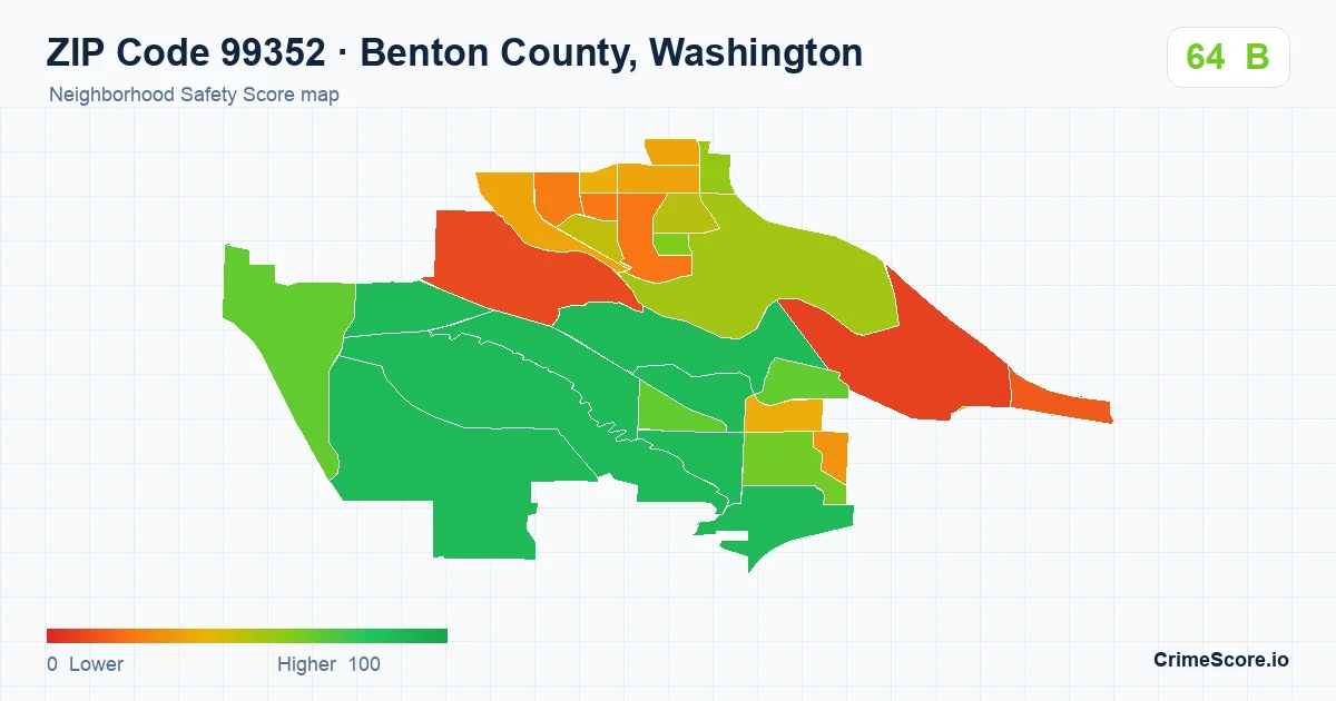 ZIP Code 99352 in Benton County, Washington neighborhood Safety Score map