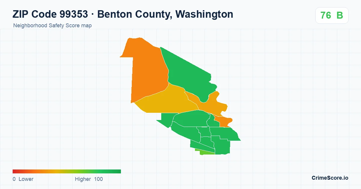 ZIP Code 99353 in Benton County, Washington neighborhood Safety Score map