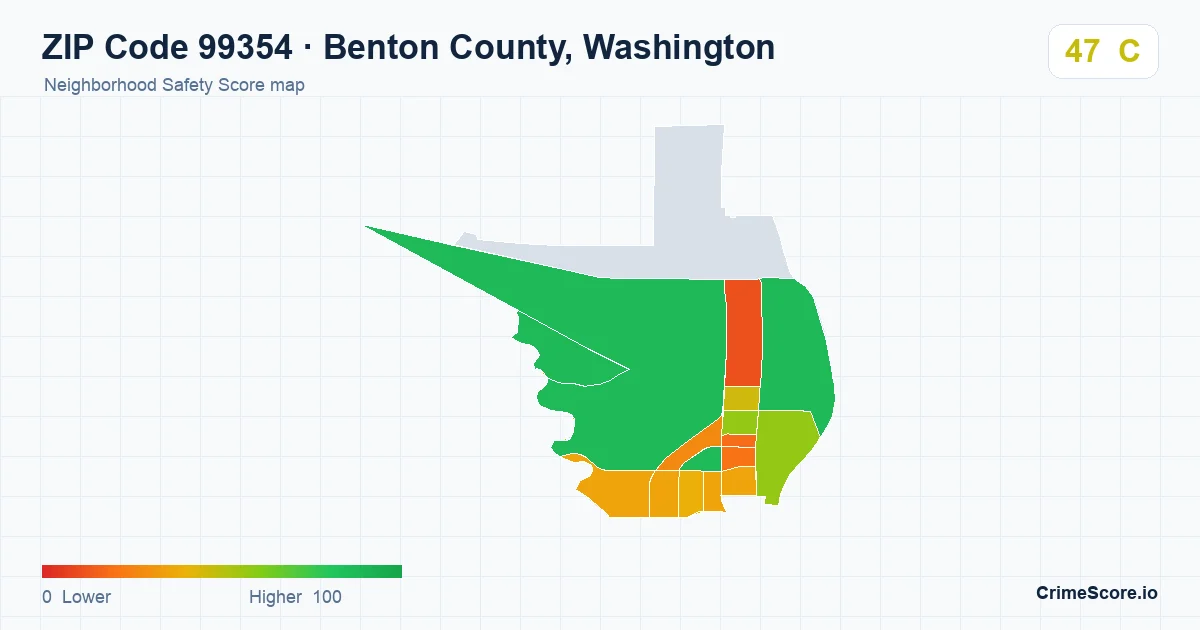 ZIP Code 99354 in Benton County, Washington neighborhood Safety Score map