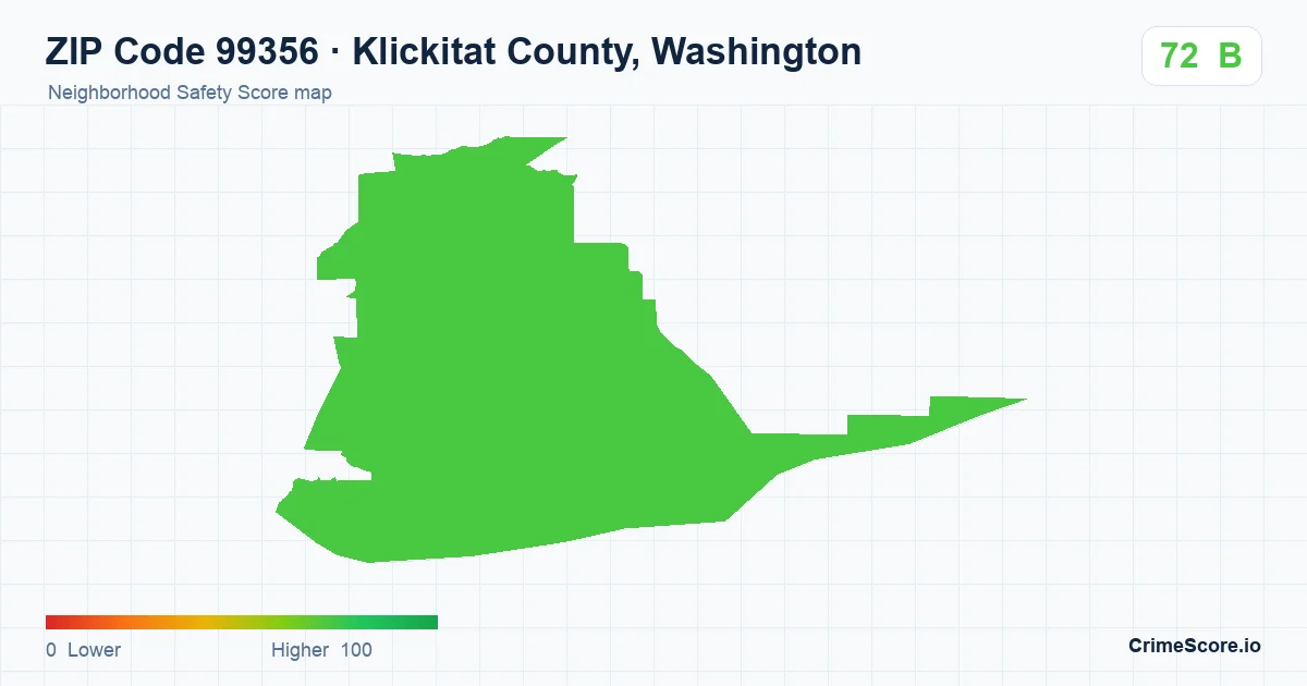 ZIP Code 99356 in Klickitat County, Washington neighborhood Safety Score map