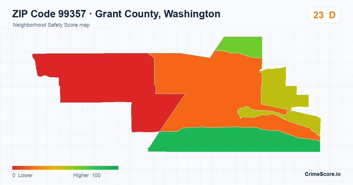ZIP Code 99357 in Grant County, Washington neighborhood Safety Score map