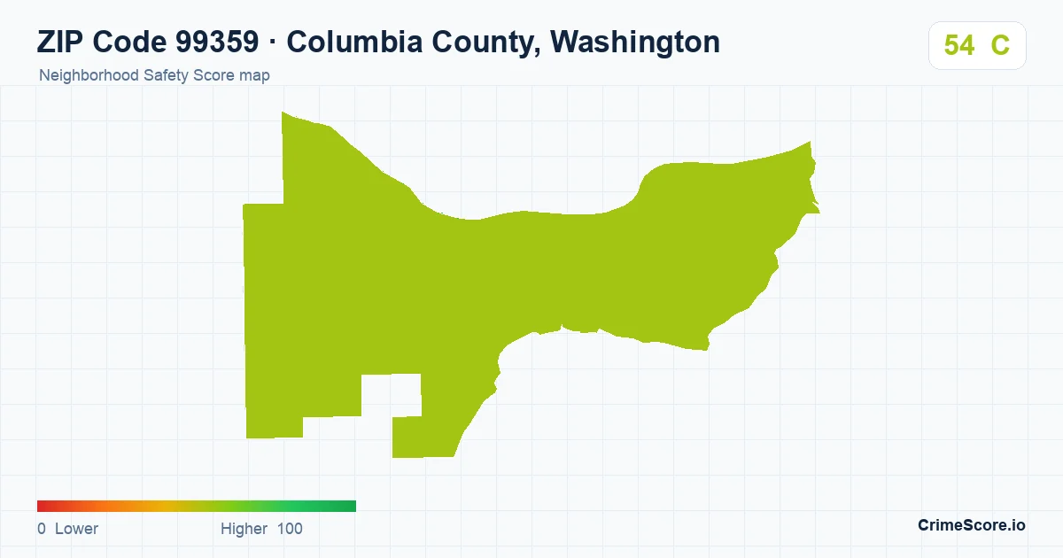 ZIP Code 99359 in Columbia County, Washington neighborhood Safety Score map