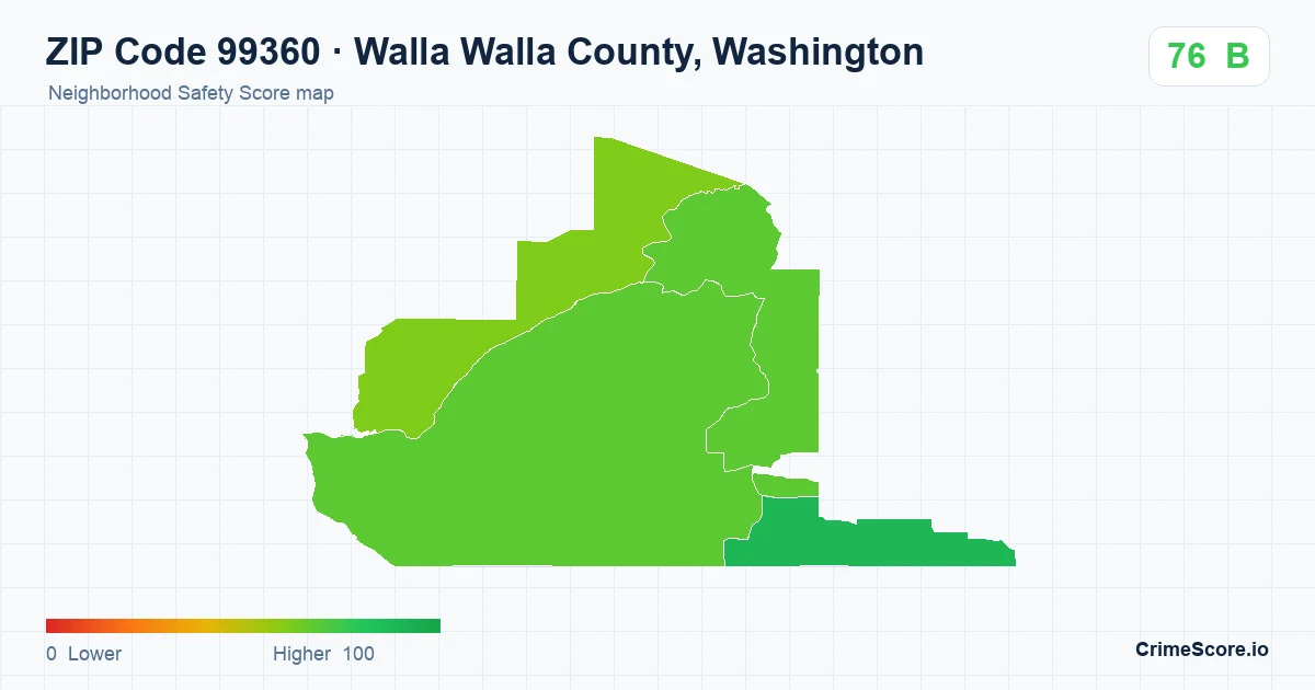 ZIP Code 99360 in Walla Walla County, Washington neighborhood Safety Score map