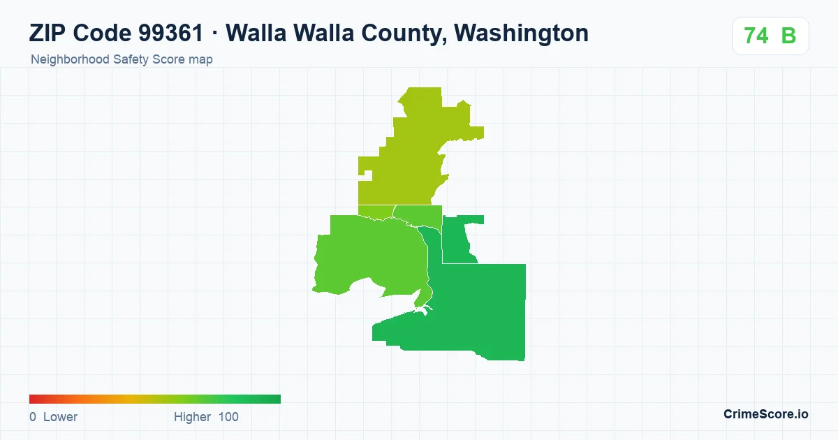 ZIP Code 99361 in Walla Walla County, Washington neighborhood Safety Score map