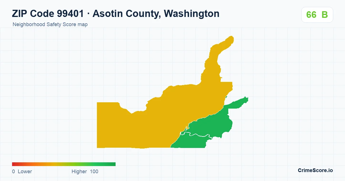 ZIP Code 99401 in Asotin County, Washington neighborhood Safety Score map