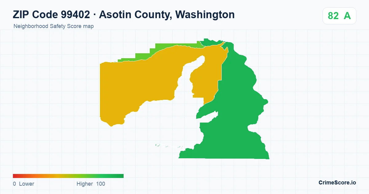ZIP Code 99402 in Asotin County, Washington neighborhood Safety Score map