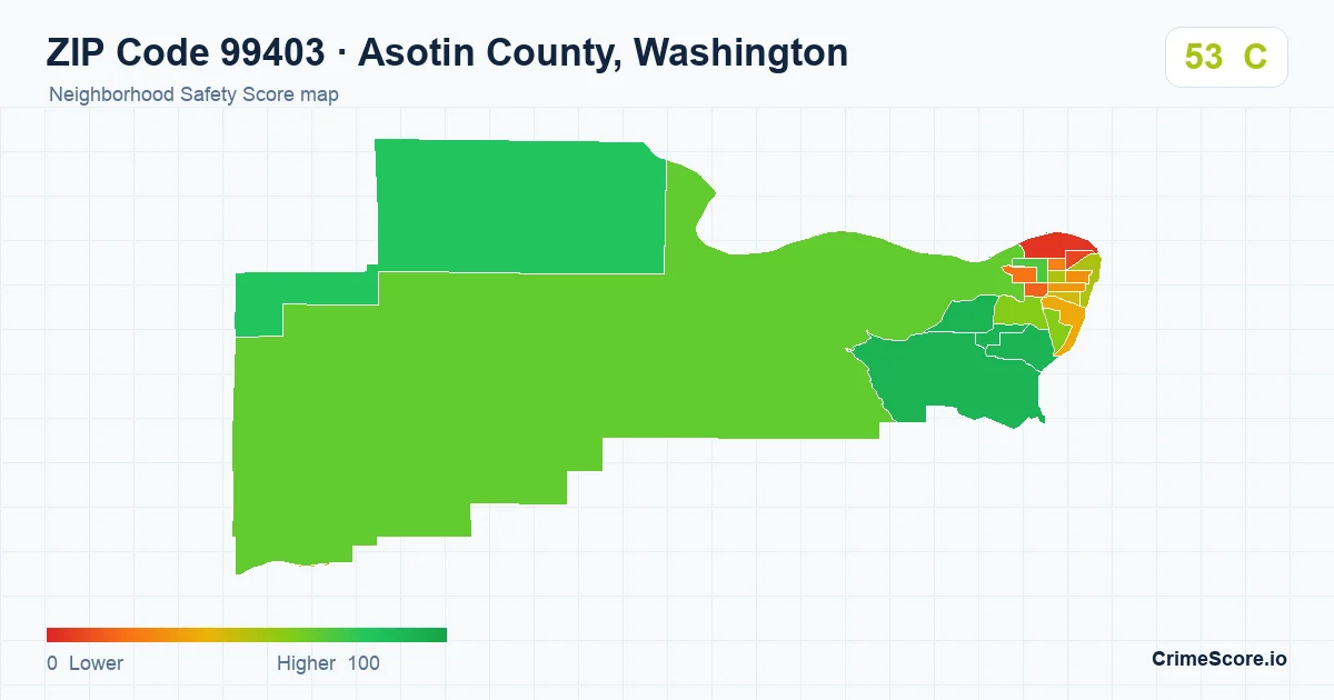 ZIP Code 99403 in Asotin County, Washington neighborhood Safety Score map