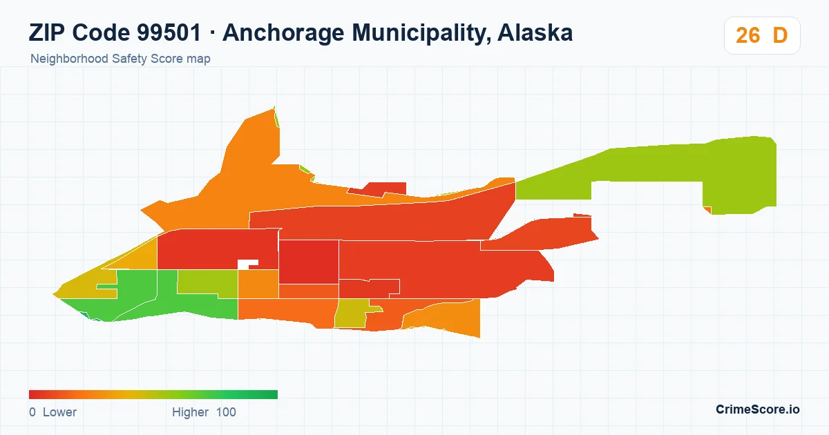 ZIP Code 99501 in Anchorage Municipality, Alaska neighborhood Safety Score map