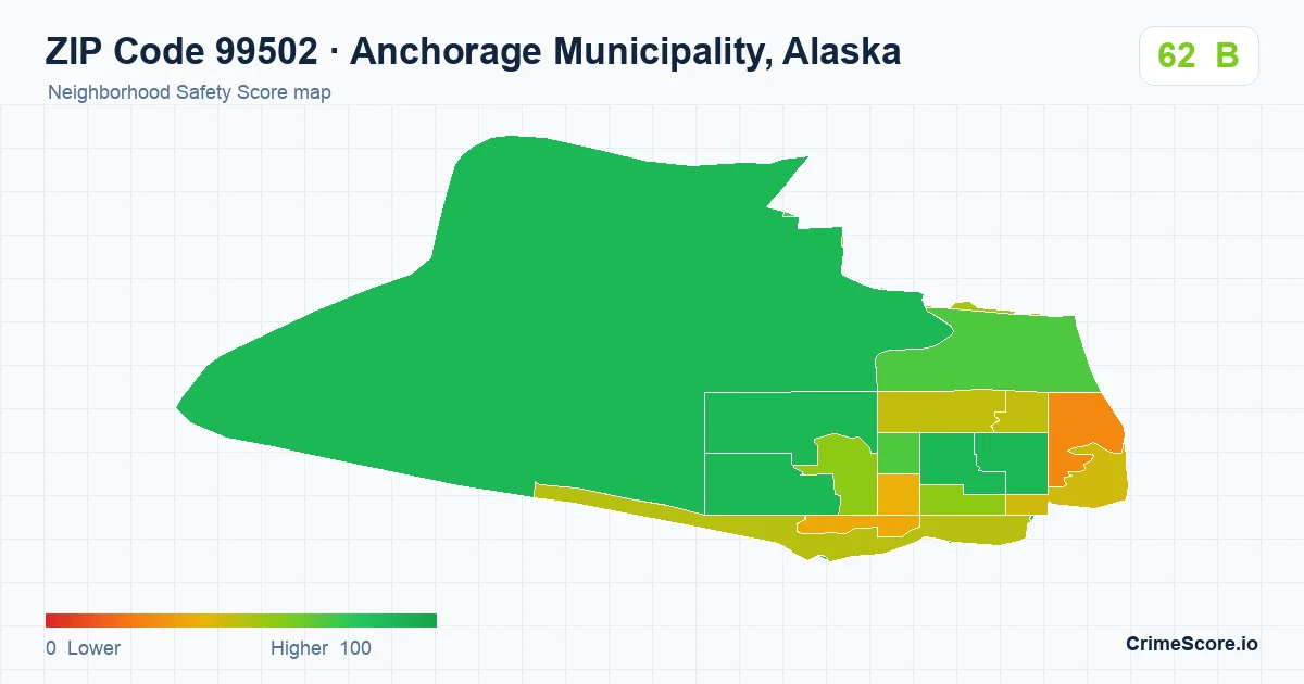 ZIP Code 99502 in Anchorage Municipality, Alaska neighborhood Safety Score map