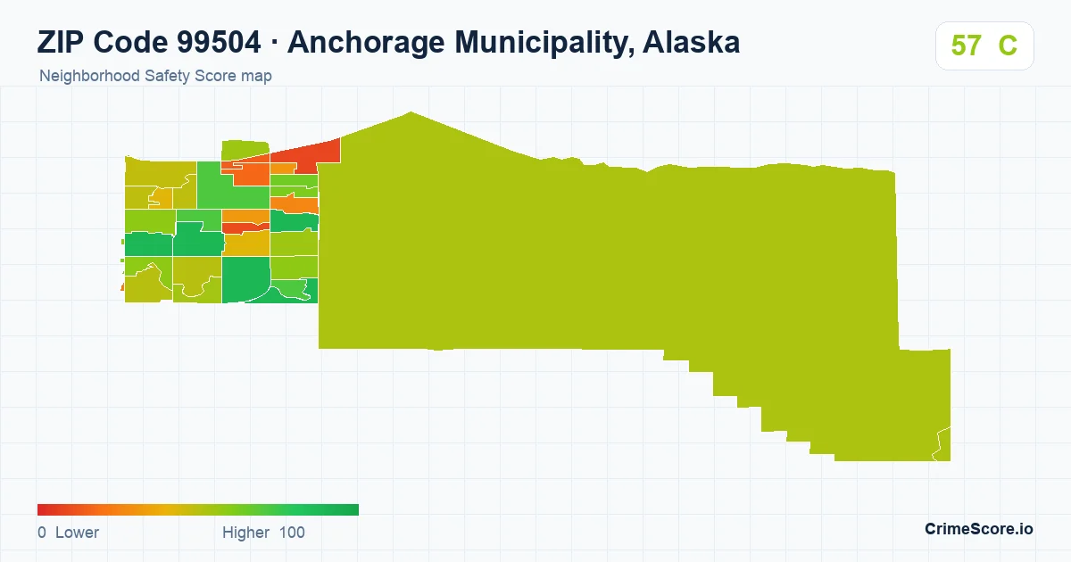 ZIP Code 99504 in Anchorage Municipality, Alaska neighborhood Safety Score map