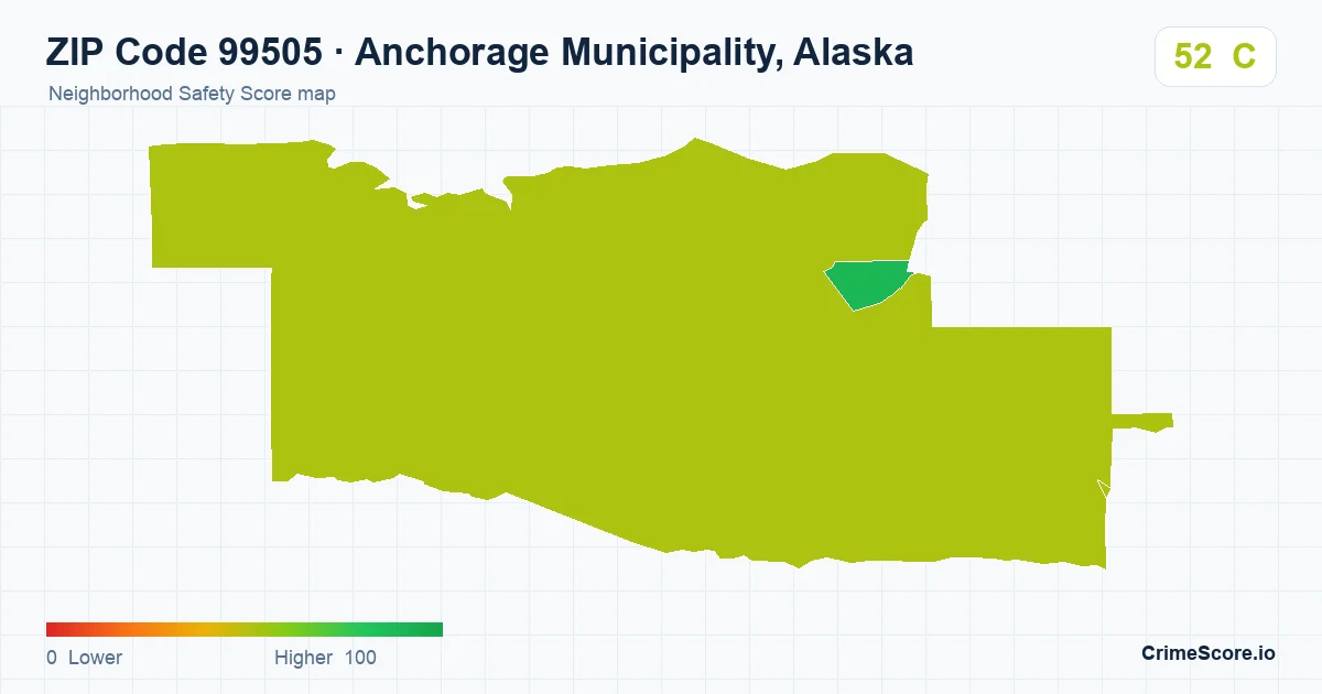 ZIP Code 99505 in Anchorage Municipality, Alaska neighborhood Safety Score map
