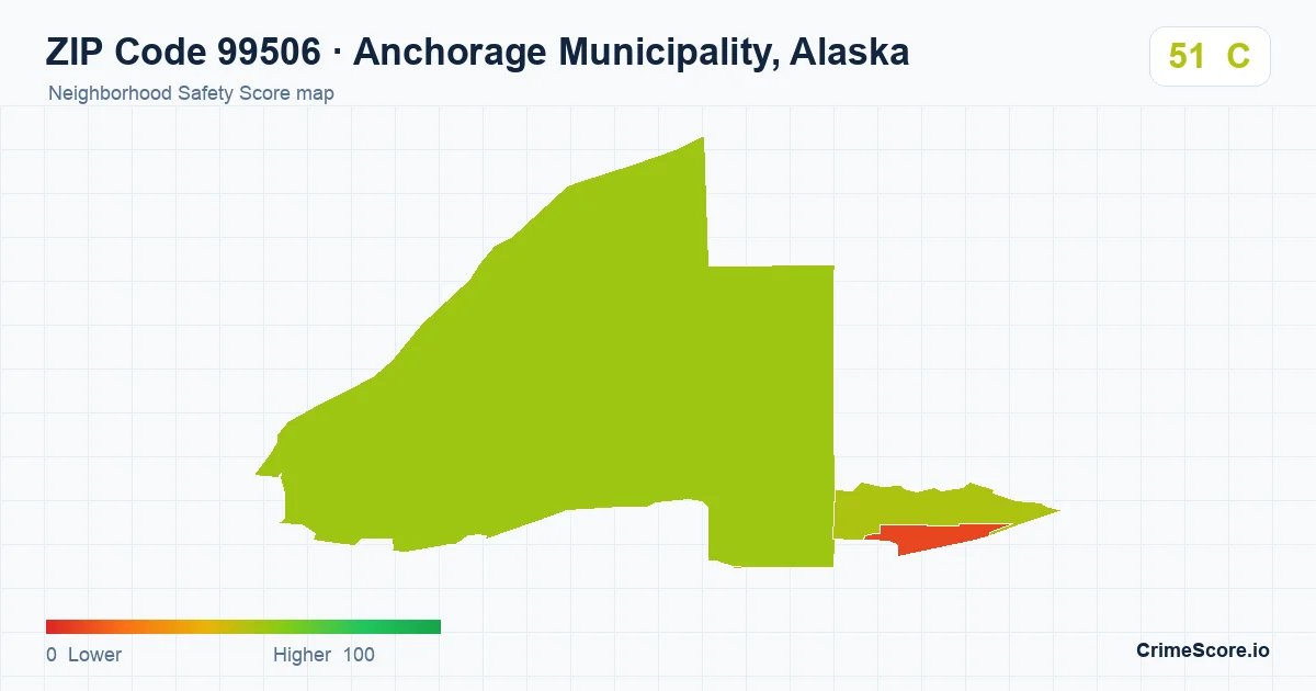 ZIP Code 99506 in Anchorage Municipality, Alaska neighborhood Safety Score map
