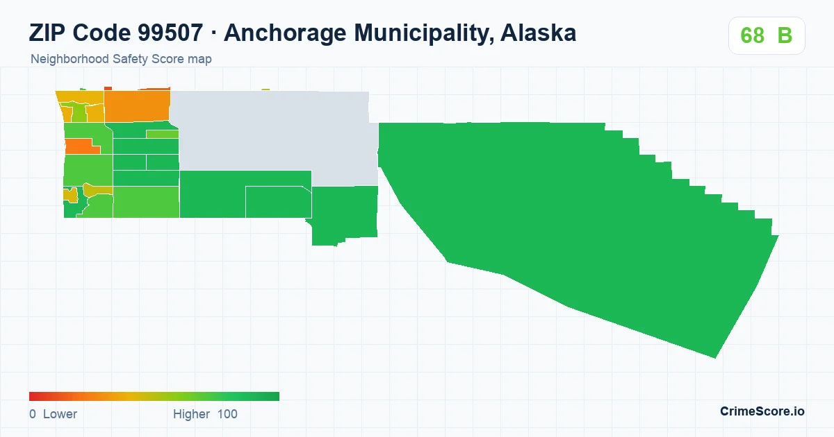 ZIP Code 99507 in Anchorage Municipality, Alaska neighborhood Safety Score map