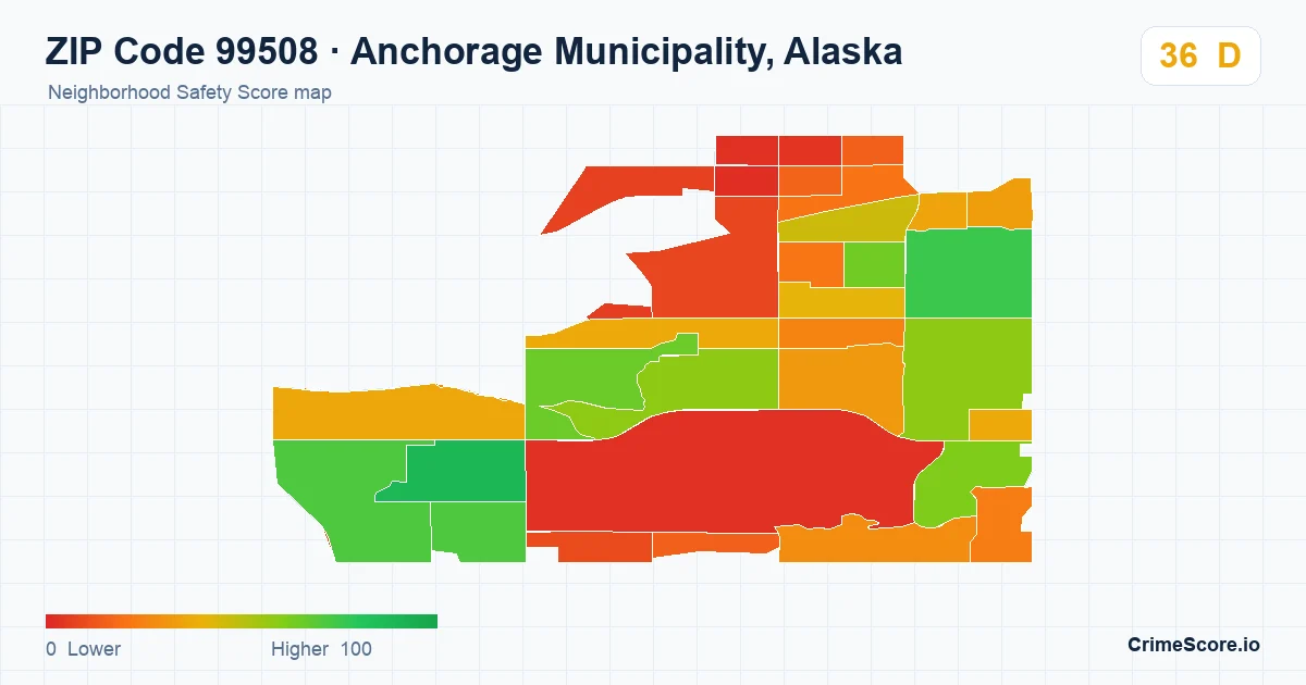 ZIP Code 99508 in Anchorage Municipality, Alaska neighborhood Safety Score map