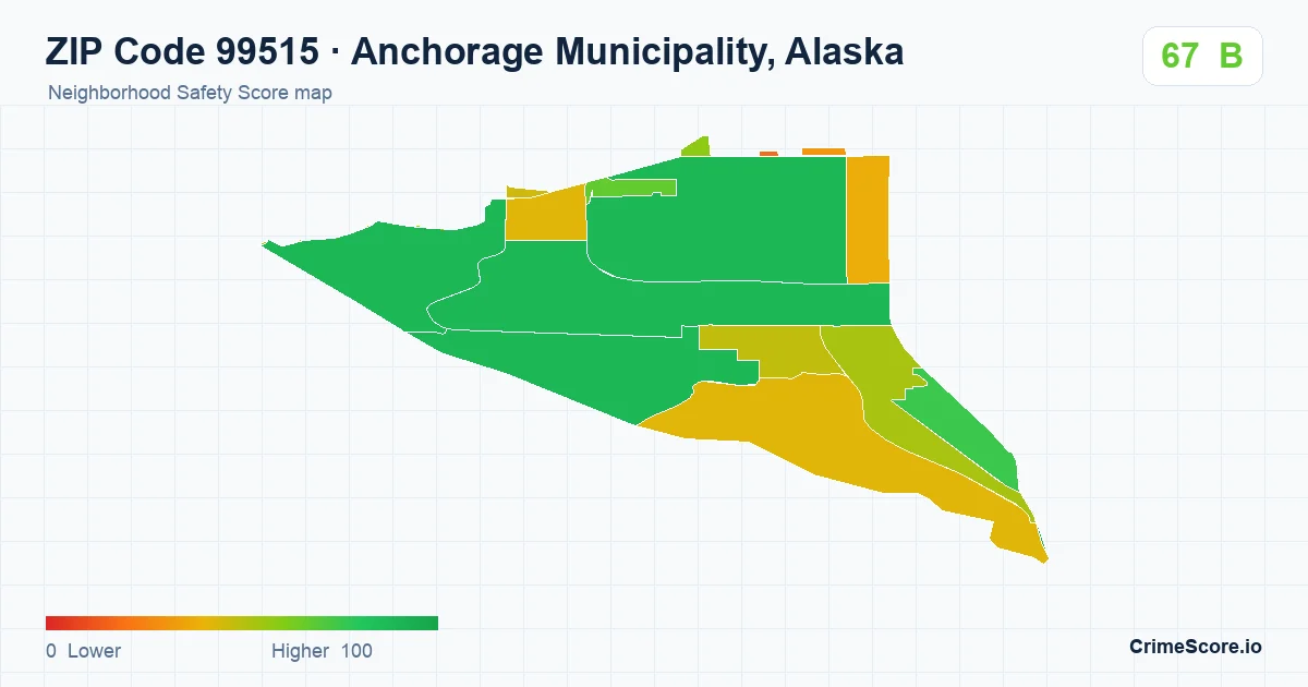 ZIP Code 99515 in Anchorage Municipality, Alaska neighborhood Safety Score map