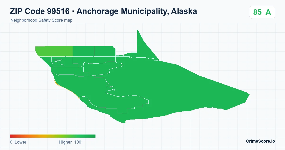 ZIP Code 99516 in Anchorage Municipality, Alaska neighborhood Safety Score map