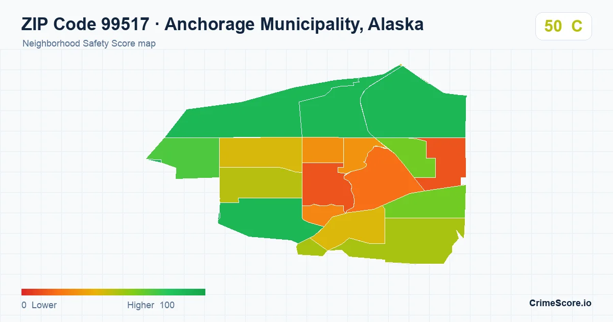 ZIP Code 99517 in Anchorage Municipality, Alaska neighborhood Safety Score map