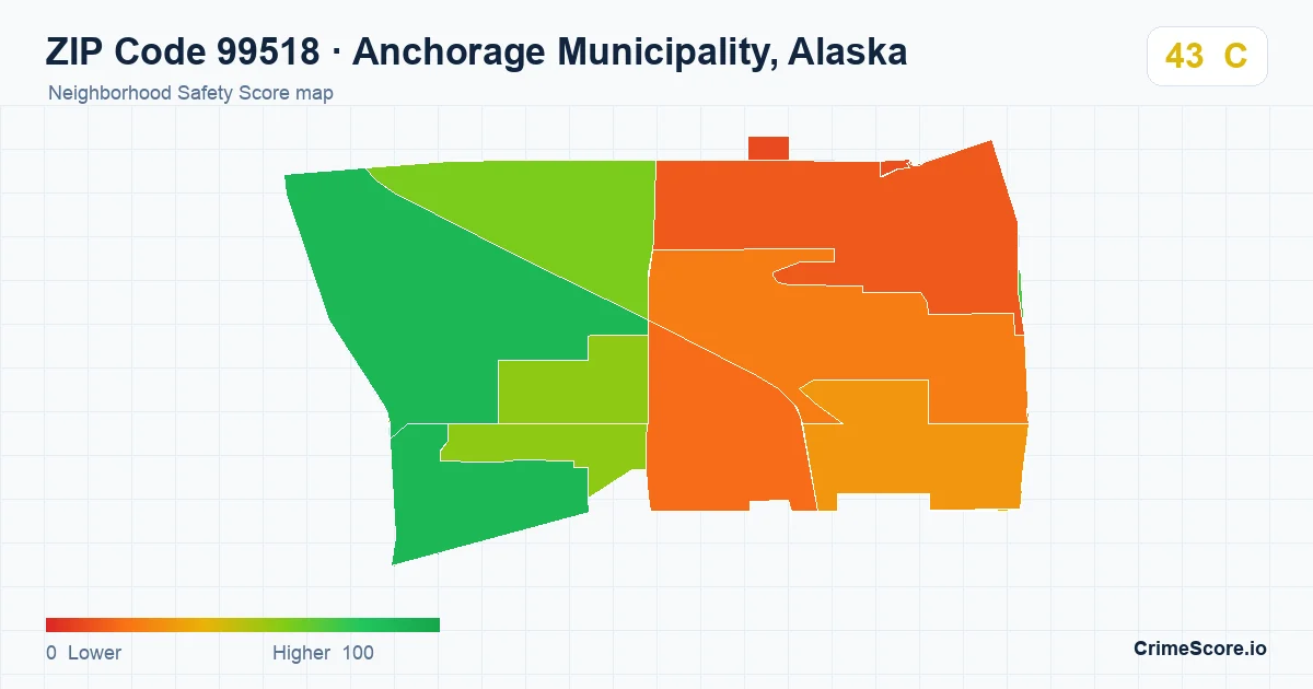 ZIP Code 99518 in Anchorage Municipality, Alaska neighborhood Safety Score map