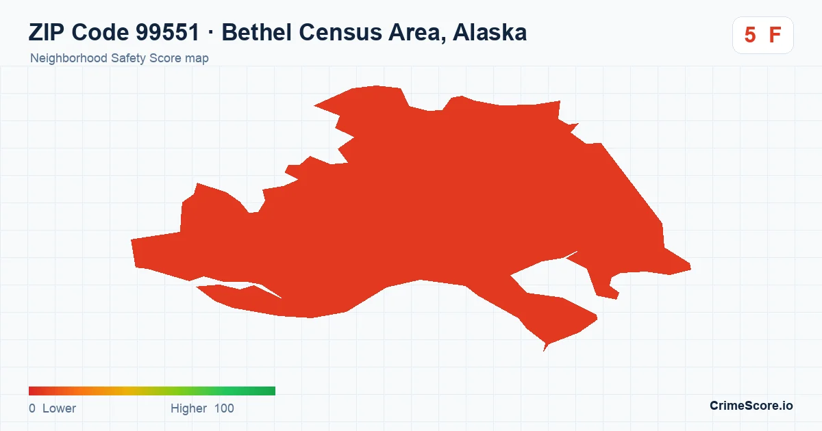 ZIP Code 99551 in Bethel Census Area, Alaska neighborhood Safety Score map