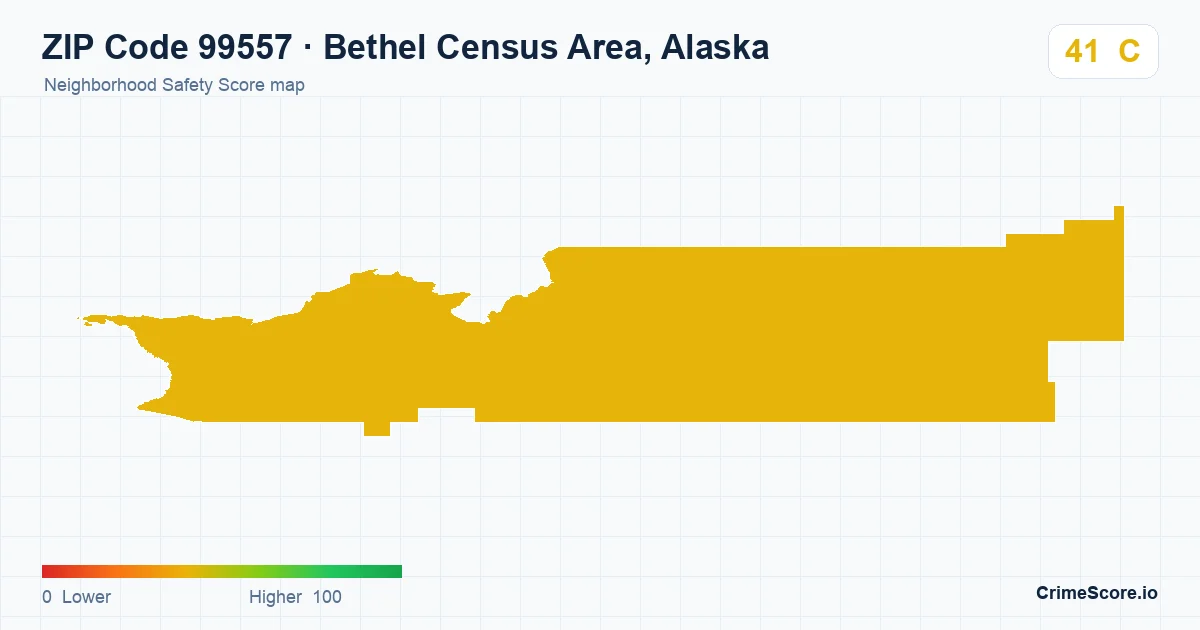 ZIP Code 99557 in Bethel Census Area, Alaska neighborhood Safety Score map