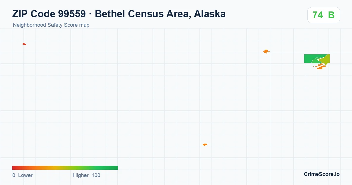 ZIP Code 99559 in Bethel Census Area, Alaska neighborhood Safety Score map